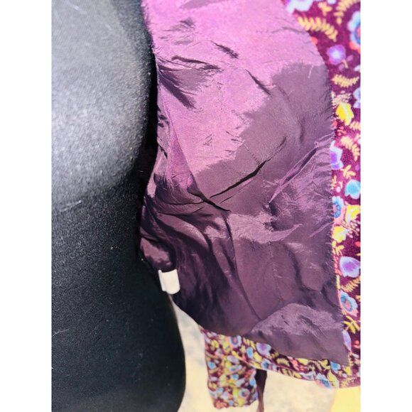 Free People Purple Floral Velvet Jacket Cinch Waist Satin Tie Boho Cottage Core - Picture 13 of 13